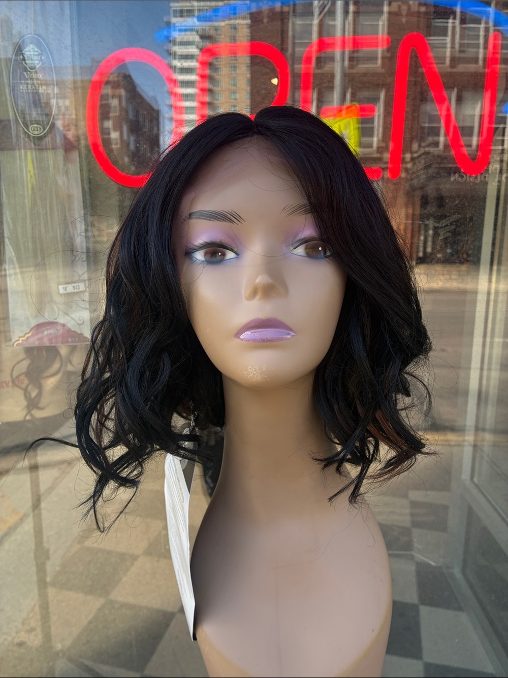 Black highlights Short Wavy Women's Wig
